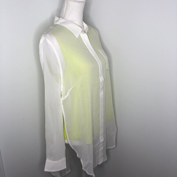 Line & Dot Silk Hi-Lo Split Side Blouse Neon Green - Picture 4 of 11